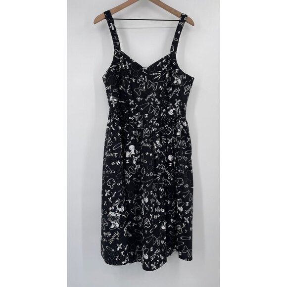 Disney Dresses & Skirts - Disney Minnie & Mickey Mouse Print Sleeveless Dress Women 16 Black White Fit Fla